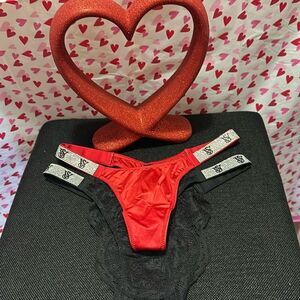 Victoria Secret Bundle one red thong and one black Brazilian panty